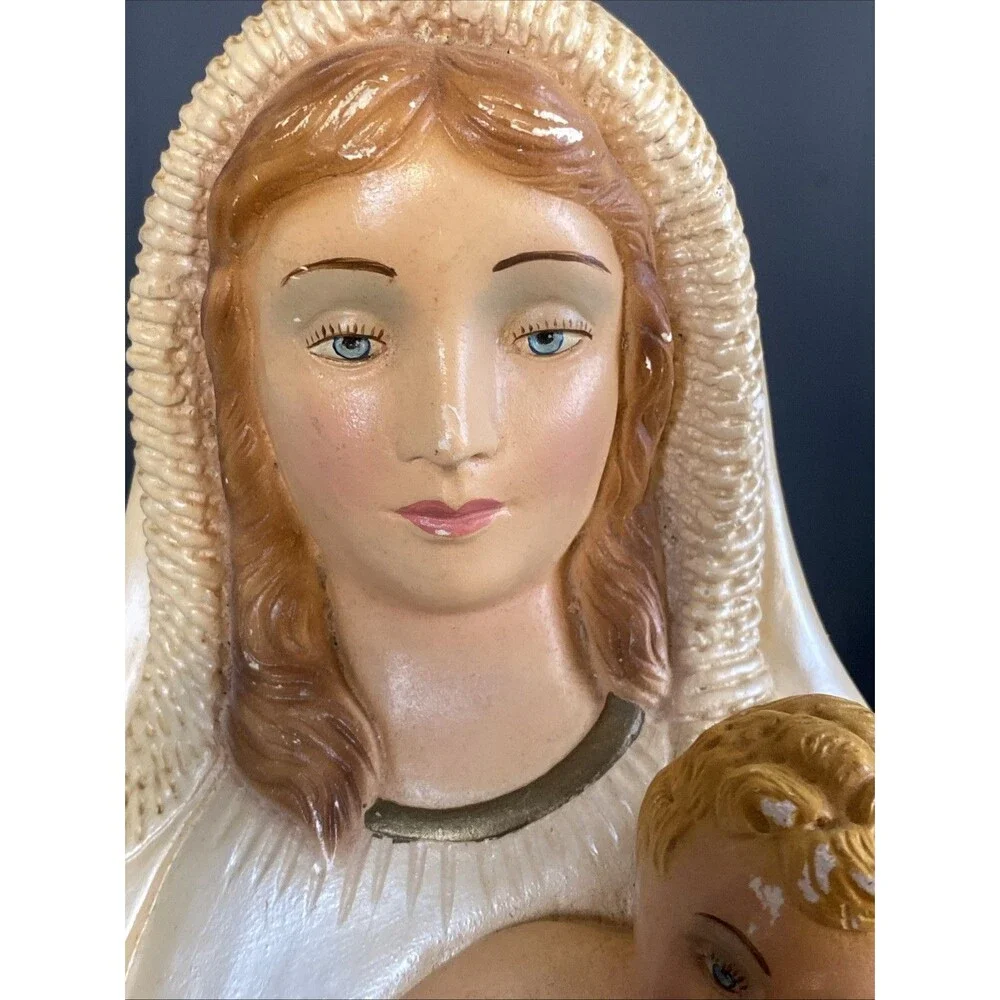 Vintage Virgin Mary Madonna Baby Jesus Wall Hanging Chalk Ware Religious 9